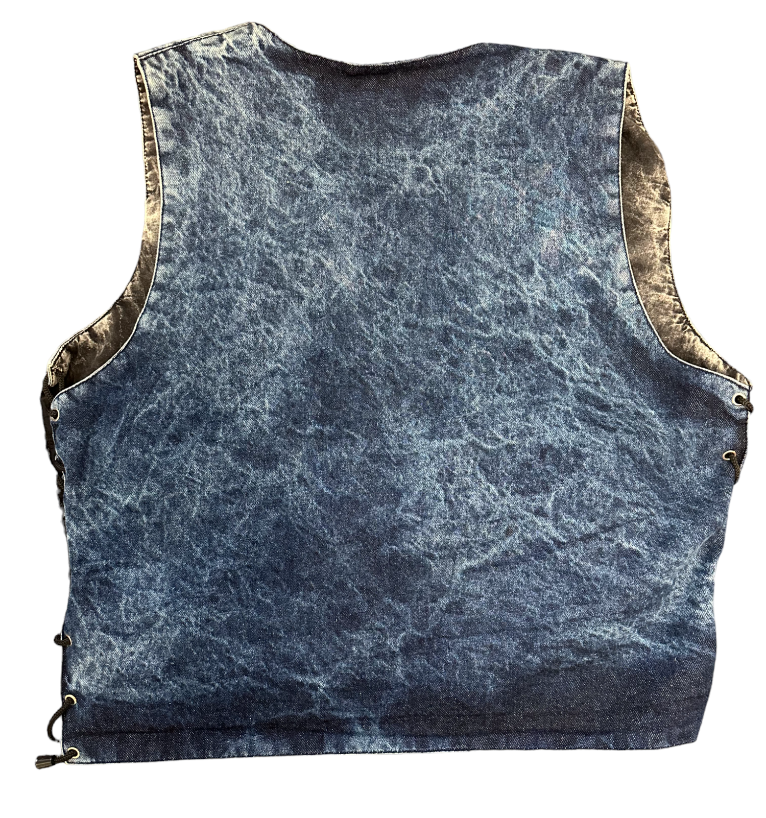 MEN'S BLUE DENIM VEST, STONE WASHED, CONCEALED CARRY POCKETS AND SINGLE PANEL BACK