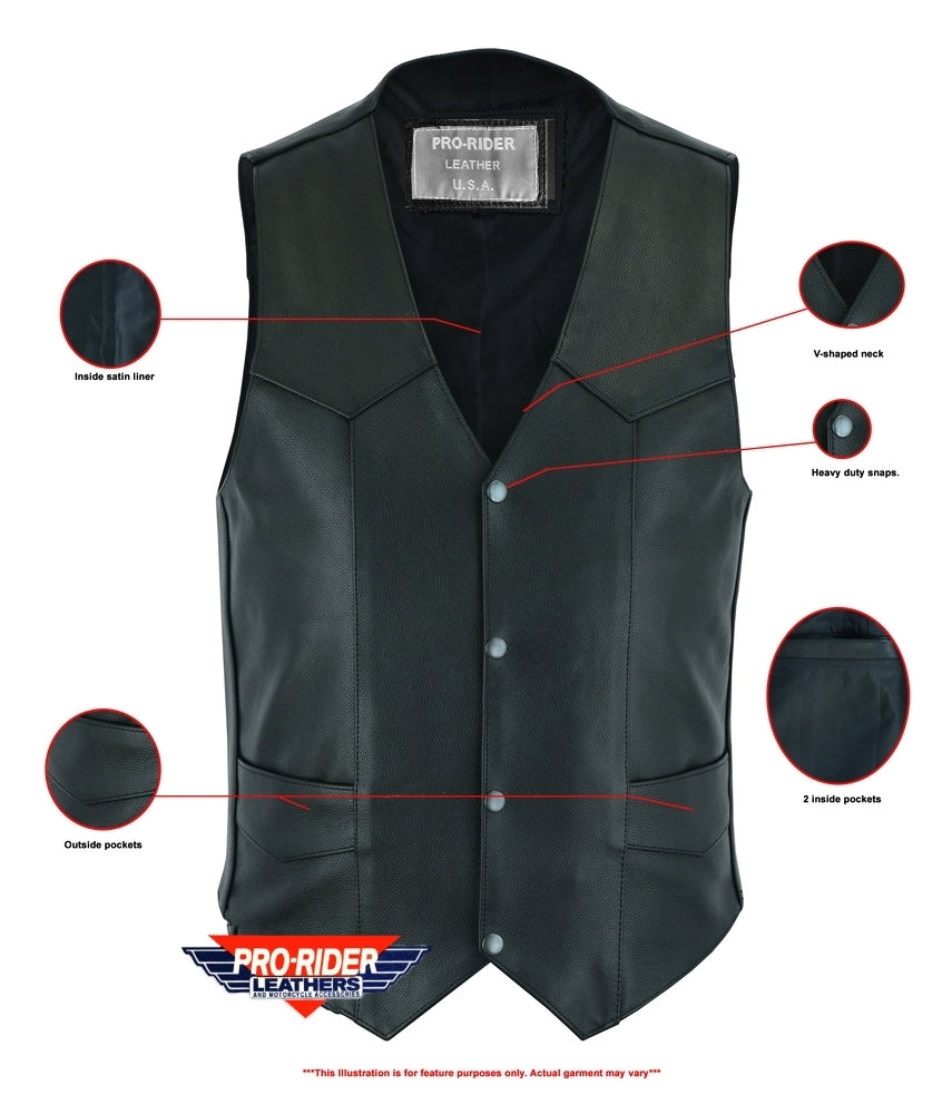 Men's Classic Motorcycle Leather Vest by Pro Rider