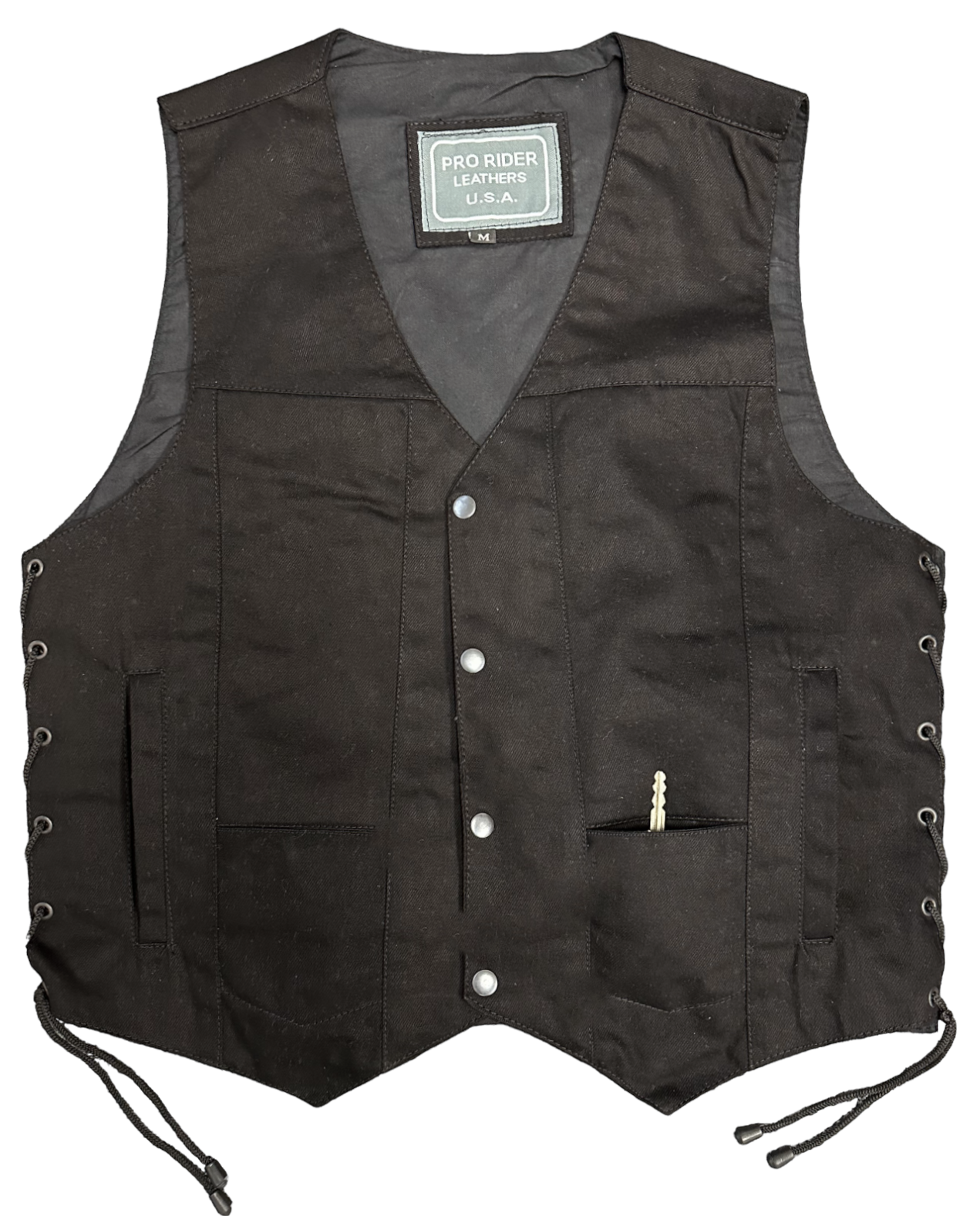 Men's Black Denim Vest, Concealed Carry Pockets, and Single Back Panel By PRO RIDER