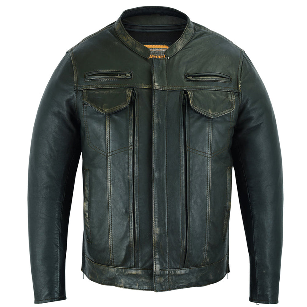 DS790 Men’s Modern Utility Style Jacket in Lightweight Distressed Naked Leather