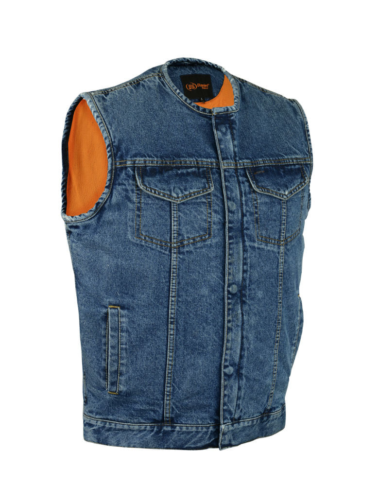 Concealed Snaps, Denim Material, Hidden Zipper, w/o Collar