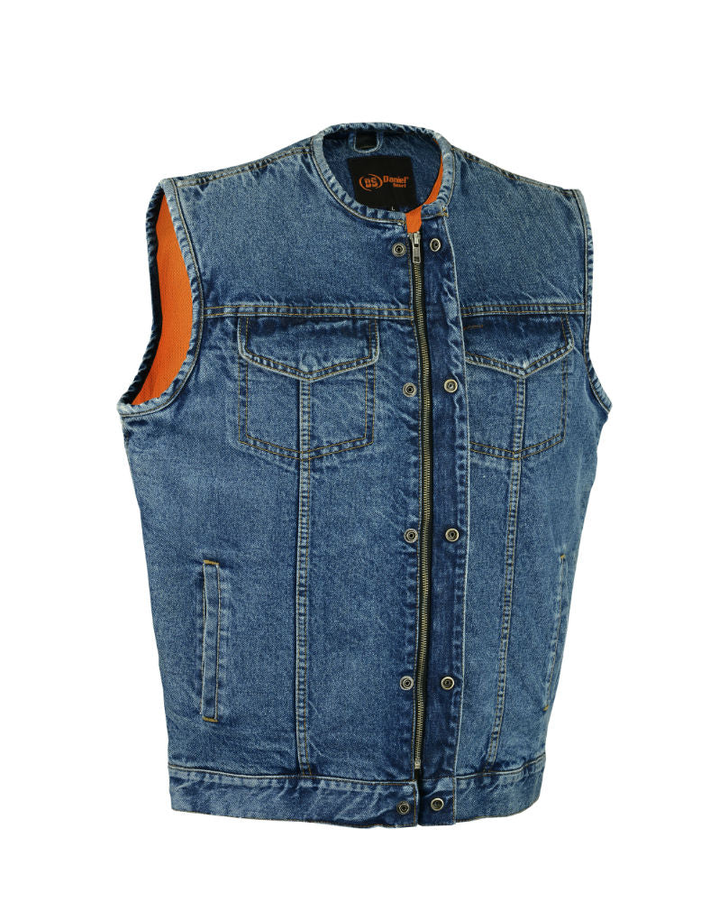 Concealed Snaps, Denim Material, Hidden Zipper, w/o Collar