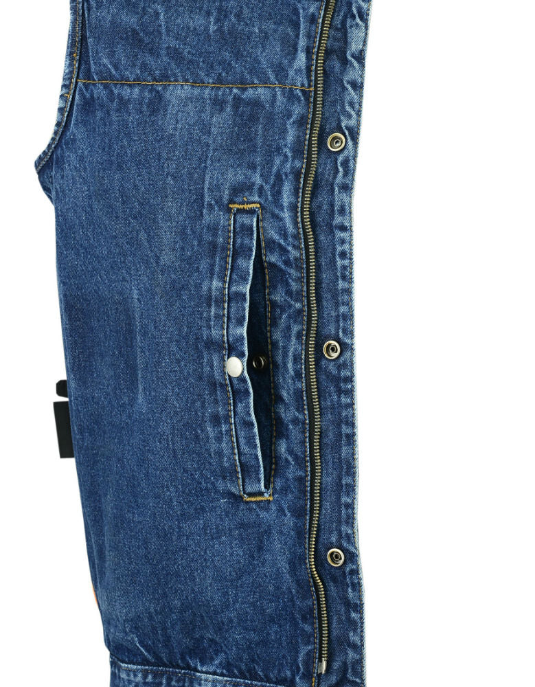 Concealed Snaps, Denim Material, Hidden Zipper, w/o Collar