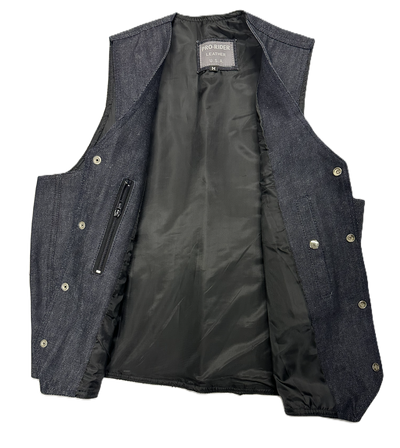 Classic Raw Denim Motorcycle Vest for Men - Deep Blue Biker Cut