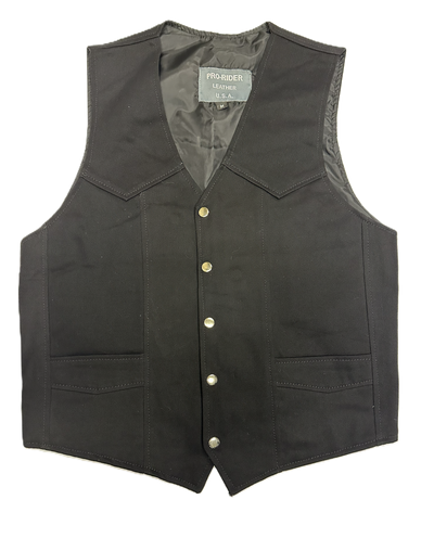 Classic Black Denim Motorcycle Vest for Men -Comfort Biker Cut Snap Front
