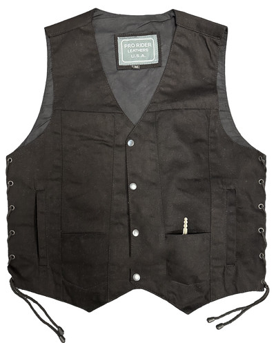 Men's Black Denim Vest, Concealed Carry Pockets, and Single Back Panel By PRO RIDER
