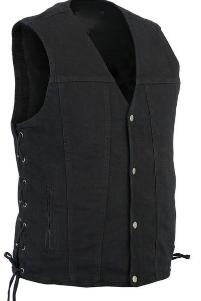 Men's Black Denim Vest, Concealed Carry Pockets, and Single Back Panel By PRO RIDER