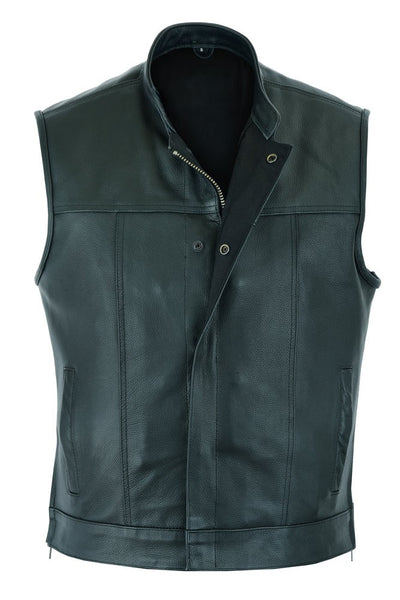 Pro USA Leather Men's Outlaw Leather Motorcycles Club Vest, Concealed carry Pockets, Single large panel, Snaps & Zipper closure, SOA Style