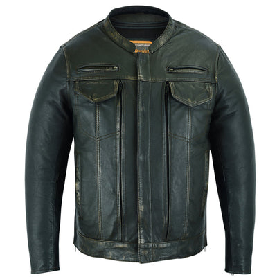 DS790 Men’s Modern Utility Style Jacket in Lightweight  Distressed Naked Leather