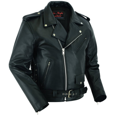 Economy Motorcycle Classic Biker Leather Jacket - Side Laces