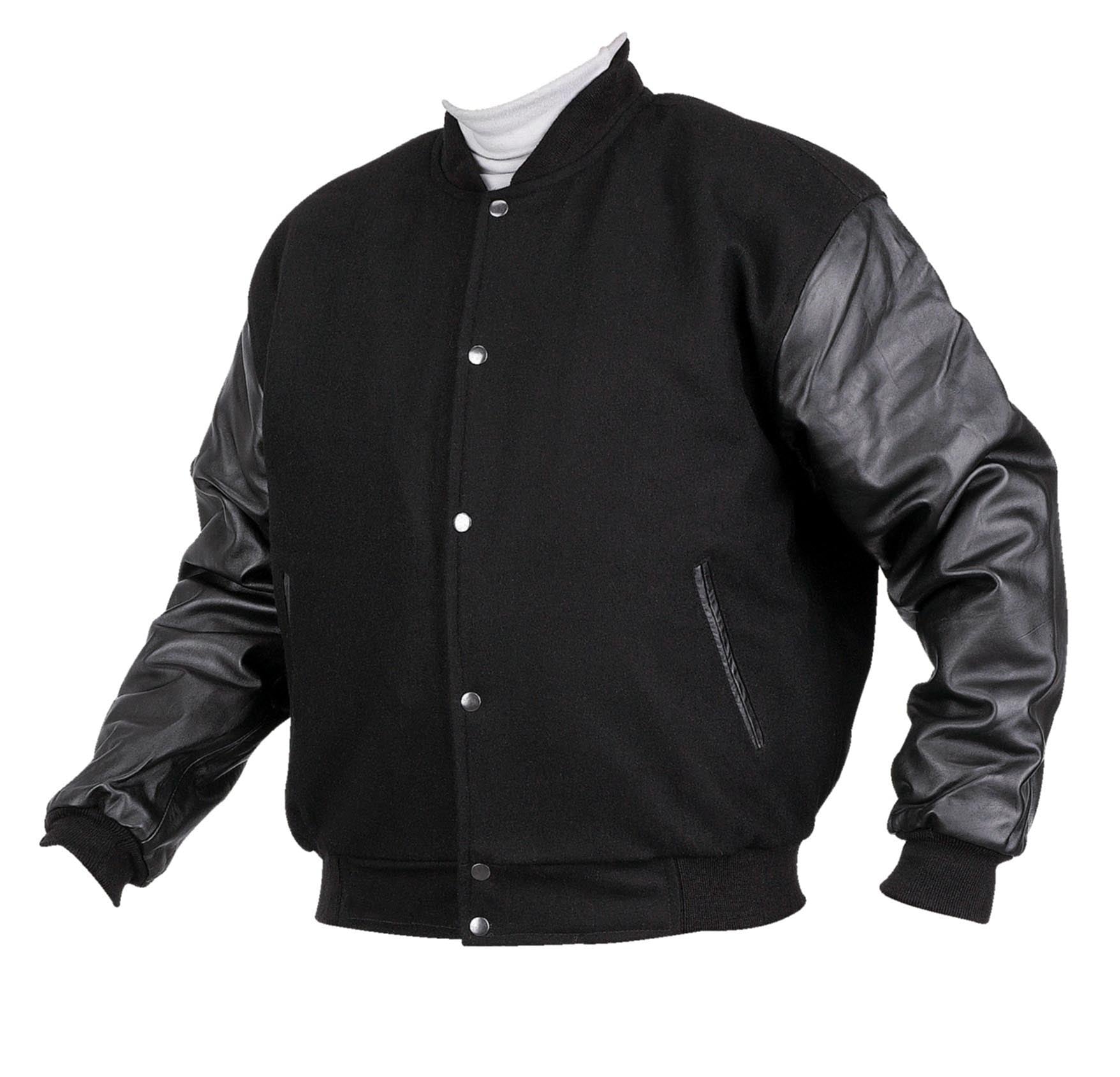 Black Varsity/Baseball Letterman Jacket Wool Body & Leather Sleeves by Pro Rider