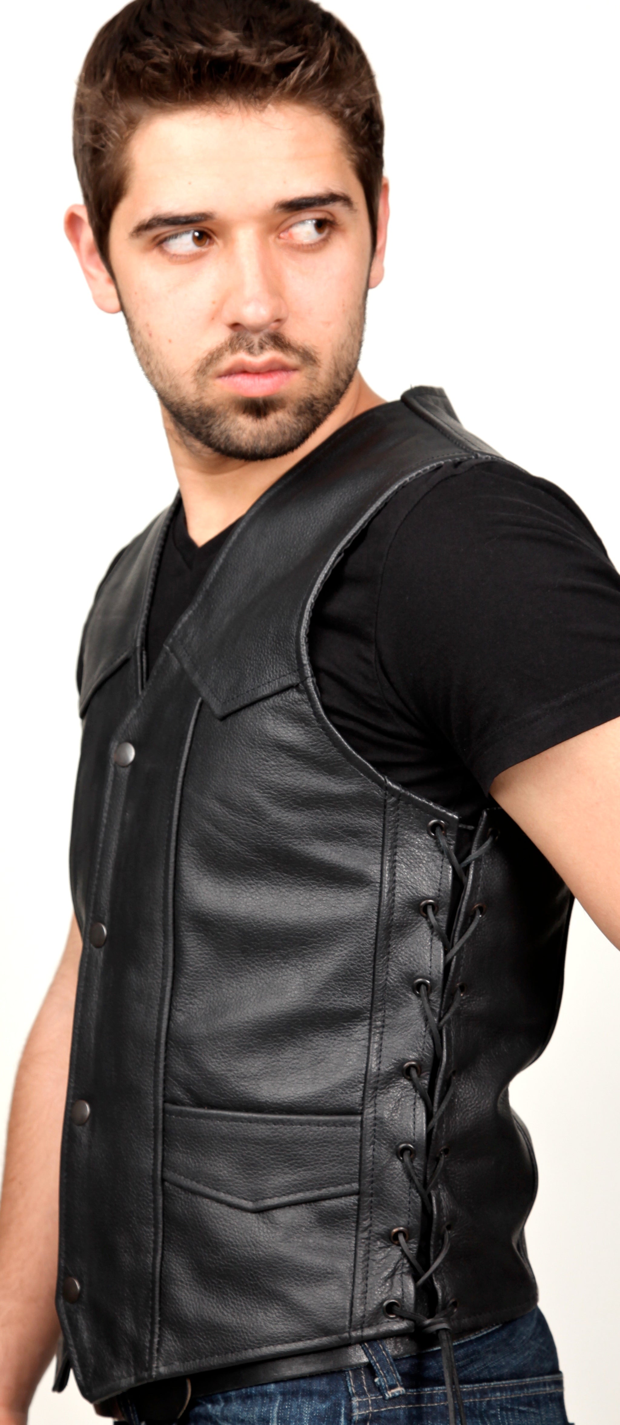 PR1141 Men's Leather vest with Side laces