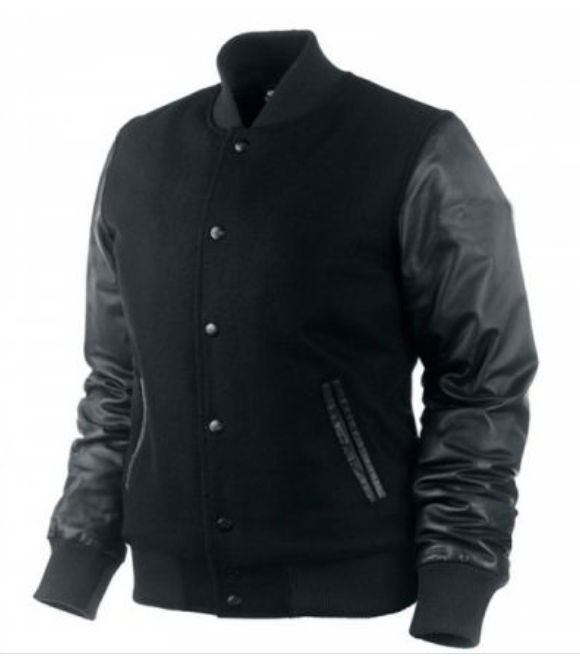Black Varsity/Baseball Letterman Jacket Wool Body & Leather Sleeves by Pro Rider