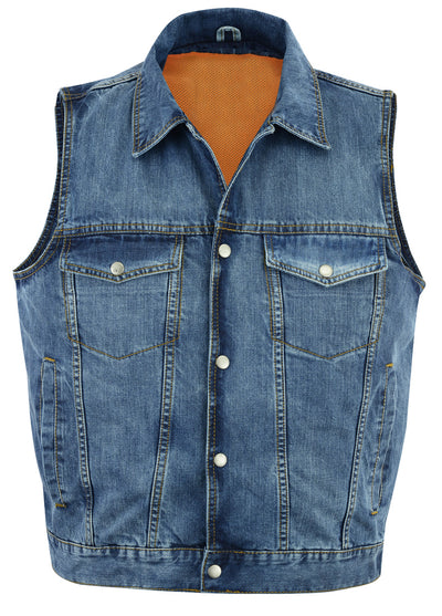 Snap Front Denim Vest- Blue