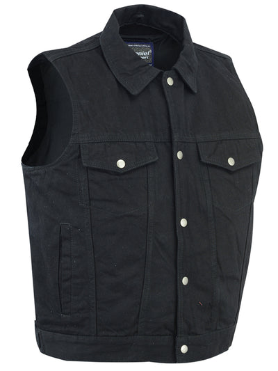 Snap/Zipper Front Denim Vest- Black