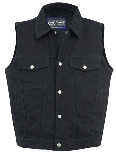 Snap/Zipper Front Denim Vest- Black