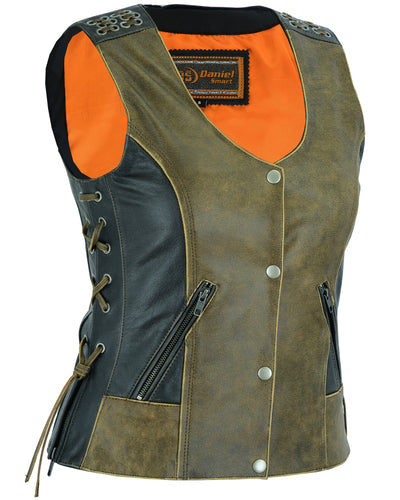 Women's Vest with Grommet and Lacing Accents - Two Tone