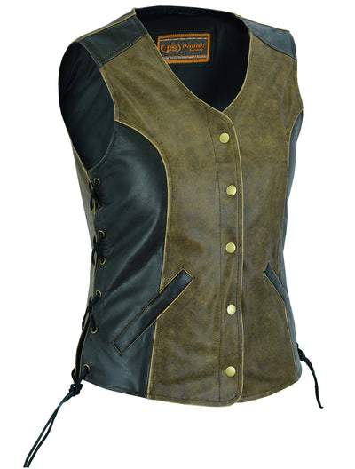 Women's Stylish Longer Body &frac34; Vest - Side Laces - Two T