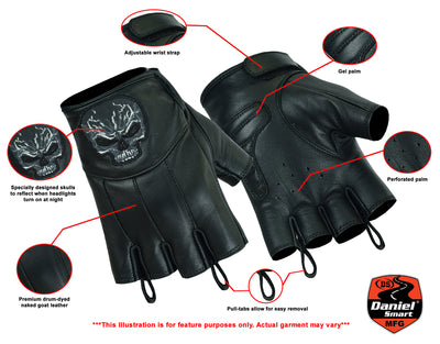 Reflective Skull Fingerless Glove