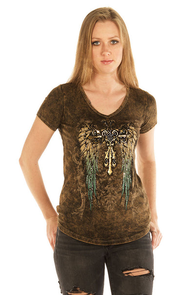 Short Sleeve Teal Gradient Wings and Cross