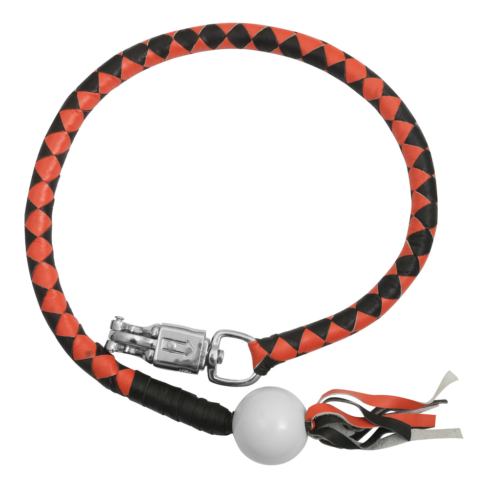 Leather Biker Whip-Orange/Black W / White Pool Ball
