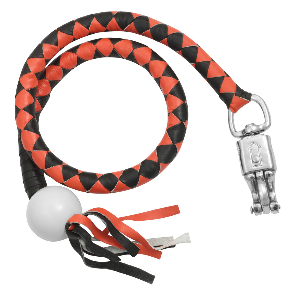 Leather Biker Whip-Orange/Black W / White Pool Ball