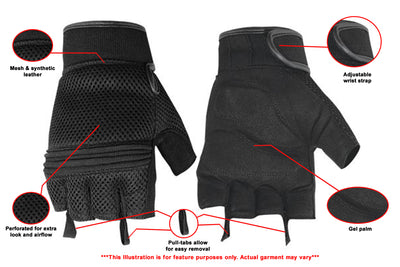 Synthetic Leather/ Mesh Fingerless Glove