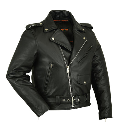 PRO USA Men's Classic Motorcycle Police Style M/C Jacket, Premium black Leather Biker jacket Concealed carry pocket