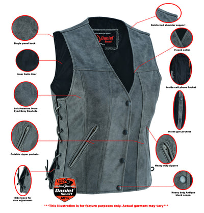 Women's Gray Single Back Panel Concealed Carry Vest