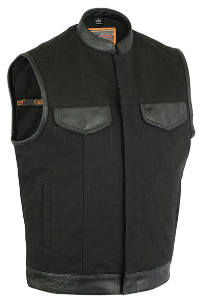 Canvas Material Single Back Panel Concealment Vest W/Leather Tr