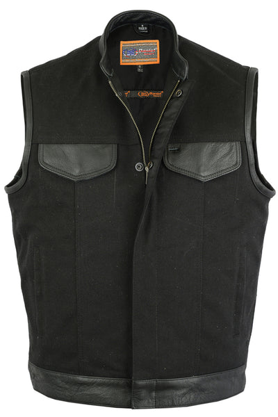 Canvas Material Single Back Panel Concealment Vest W/Leather Tr