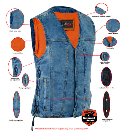 Men's Single Back Panel Concealed Carry Denim Vest