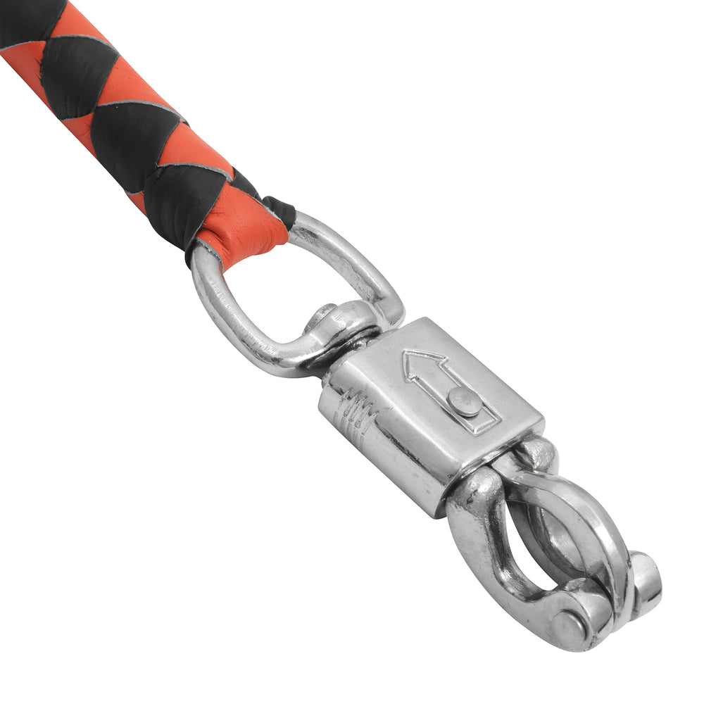 Leather Biker Whip-Orange/Black W / White Pool Ball