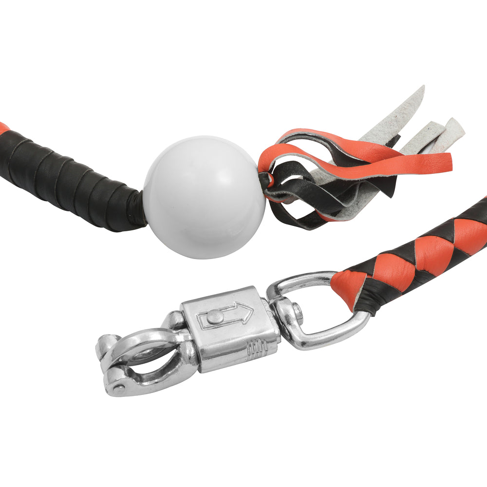 Leather Biker Whip-Orange/Black W / White Pool Ball