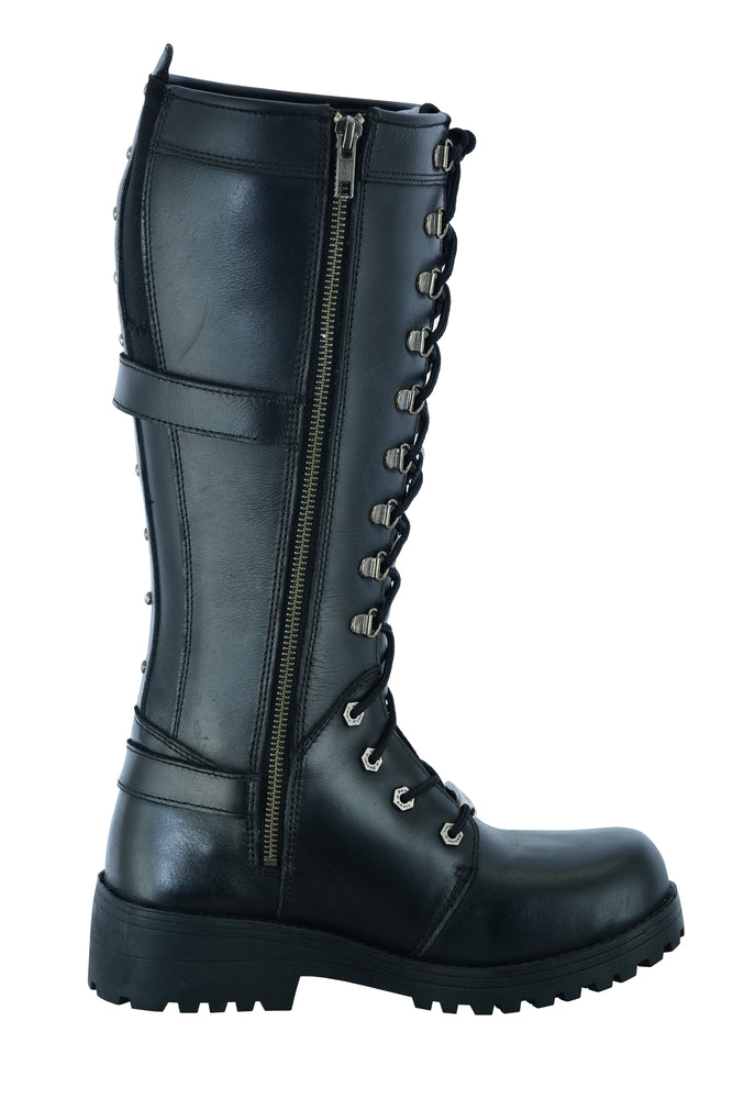 Women's 15 Inch Black Leather Stylish Harness Boot
