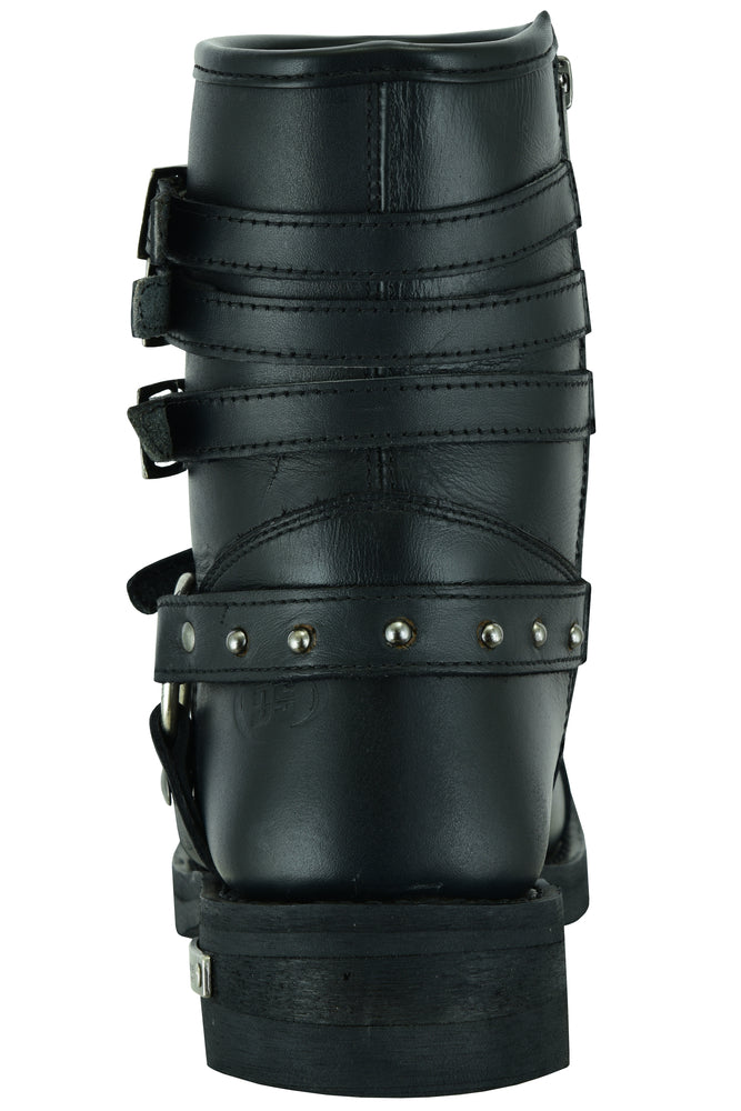 Women's 9 Inch Black Triple Buckle Leather Harness Boot