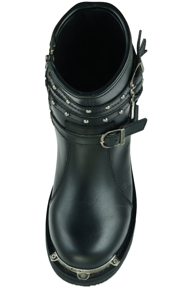 Women's 9 Inch Black Triple Buckle Leather Harness Boot
